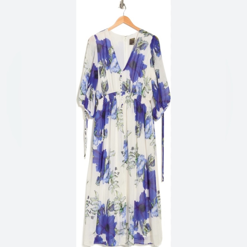 Taylor Dresses Plus Size Floral Puff Sleeve Maxi Dress